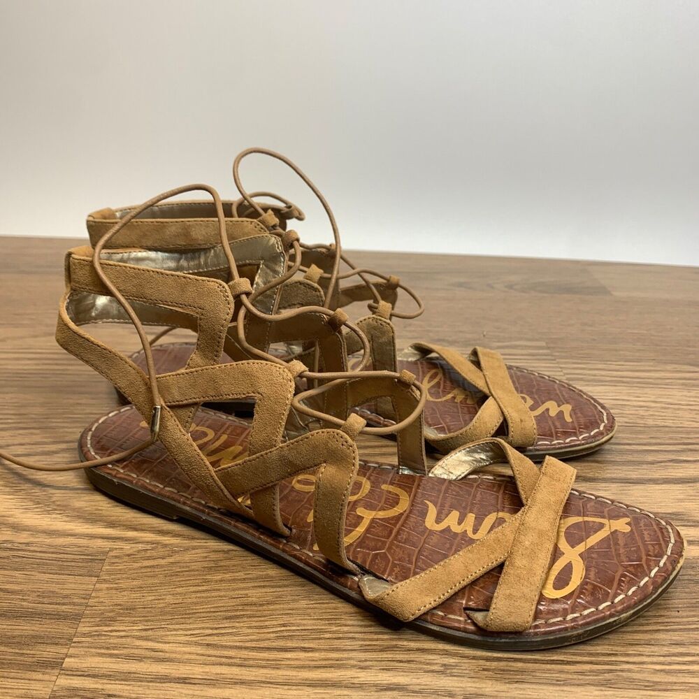 Sam Edelman Womens Tan Suede Gemma Gladiator Lace Up Sandals 9.5M